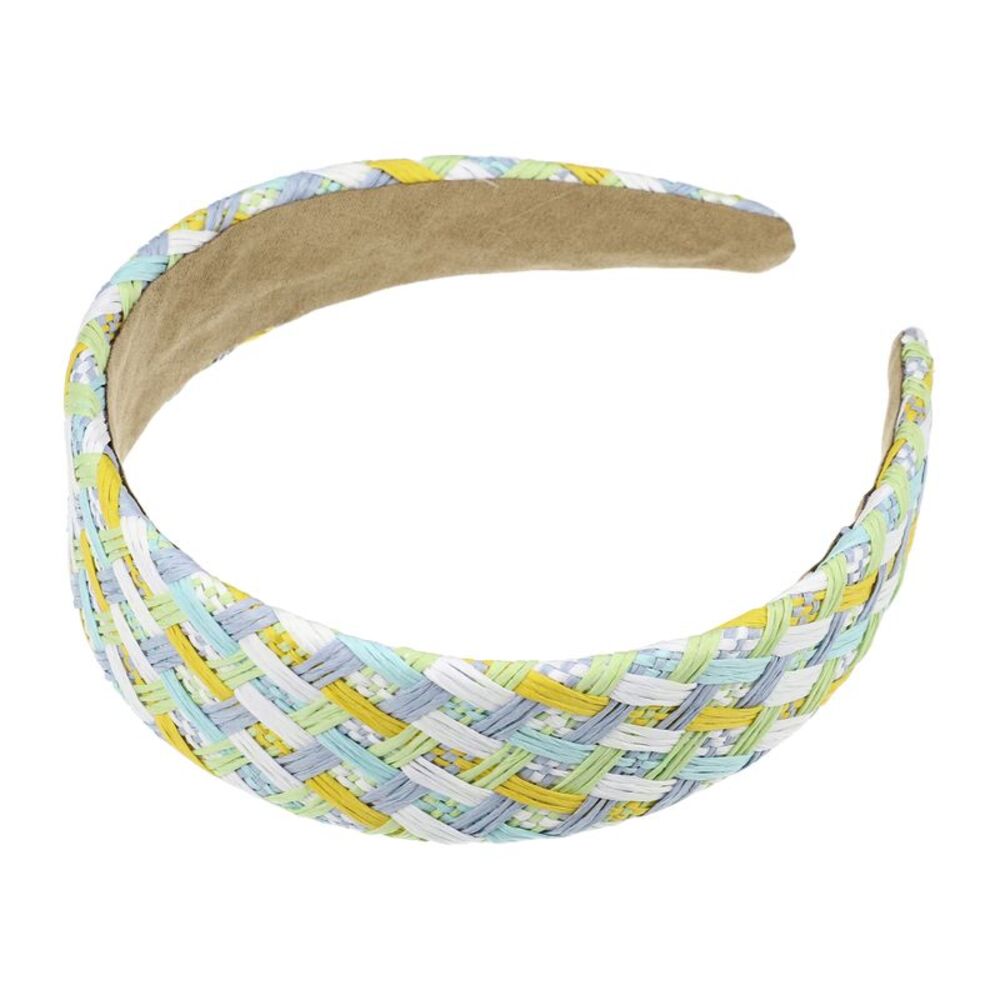 Elegant Flat Raffia Straw Headband Blue